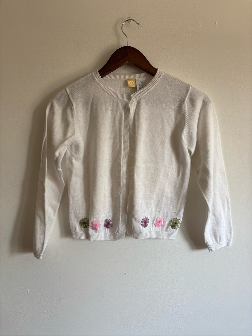 Vintage target Girls White Floral Trim Cardigan Sweater